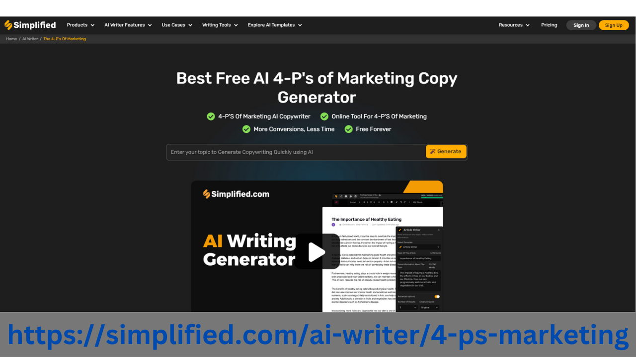 4 ps marketing copy generator