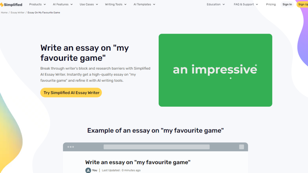 My Favourite Game Essay Writer