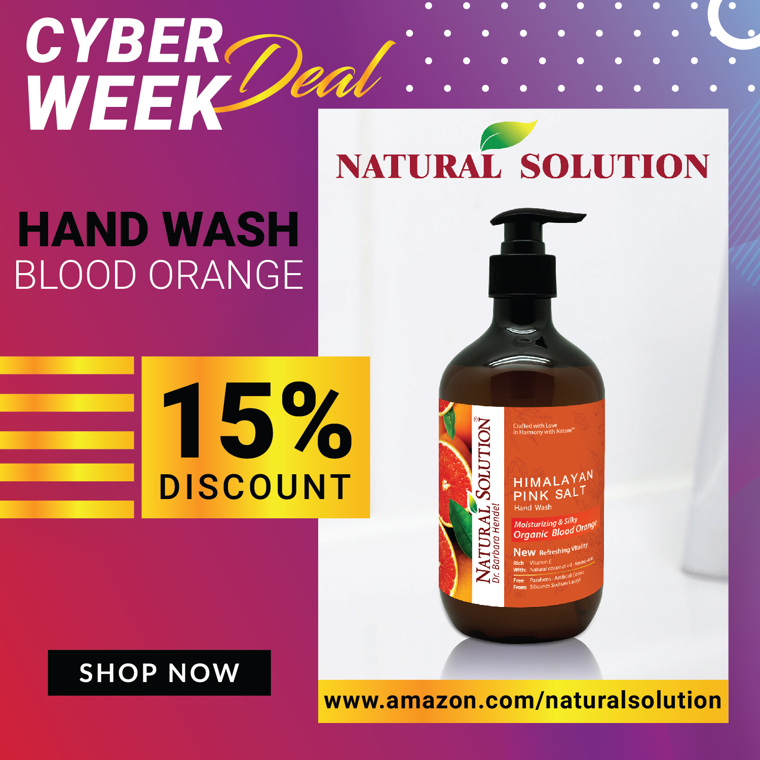 Cyber Week Deal on Natural Solution Himalayan Pink Salt Blood Orange Hand Wash