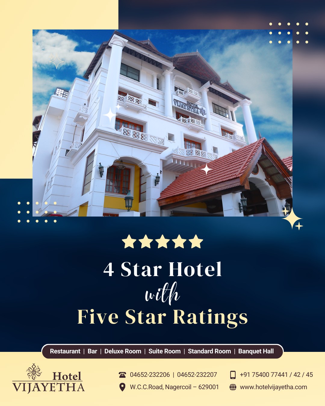 Best Rooms in Nagercoil at Hotel Vijayetha