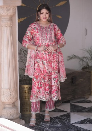 Speak in style and buy Peach Kalidaar Kurta Pant Set online
