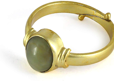 Natural Cat’s Eye Lehsuniya Stone Ashtadhatu Adjustable Ring