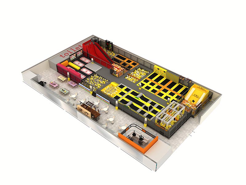 How to design a sporty trampoline park on a rectangular site?