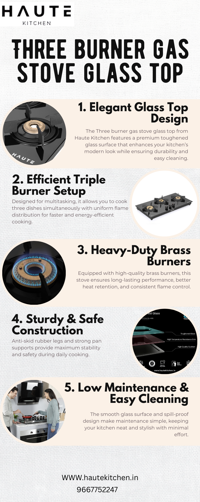 Stylish Three Burner Gas Stove Glass Top | Haute Kitchen