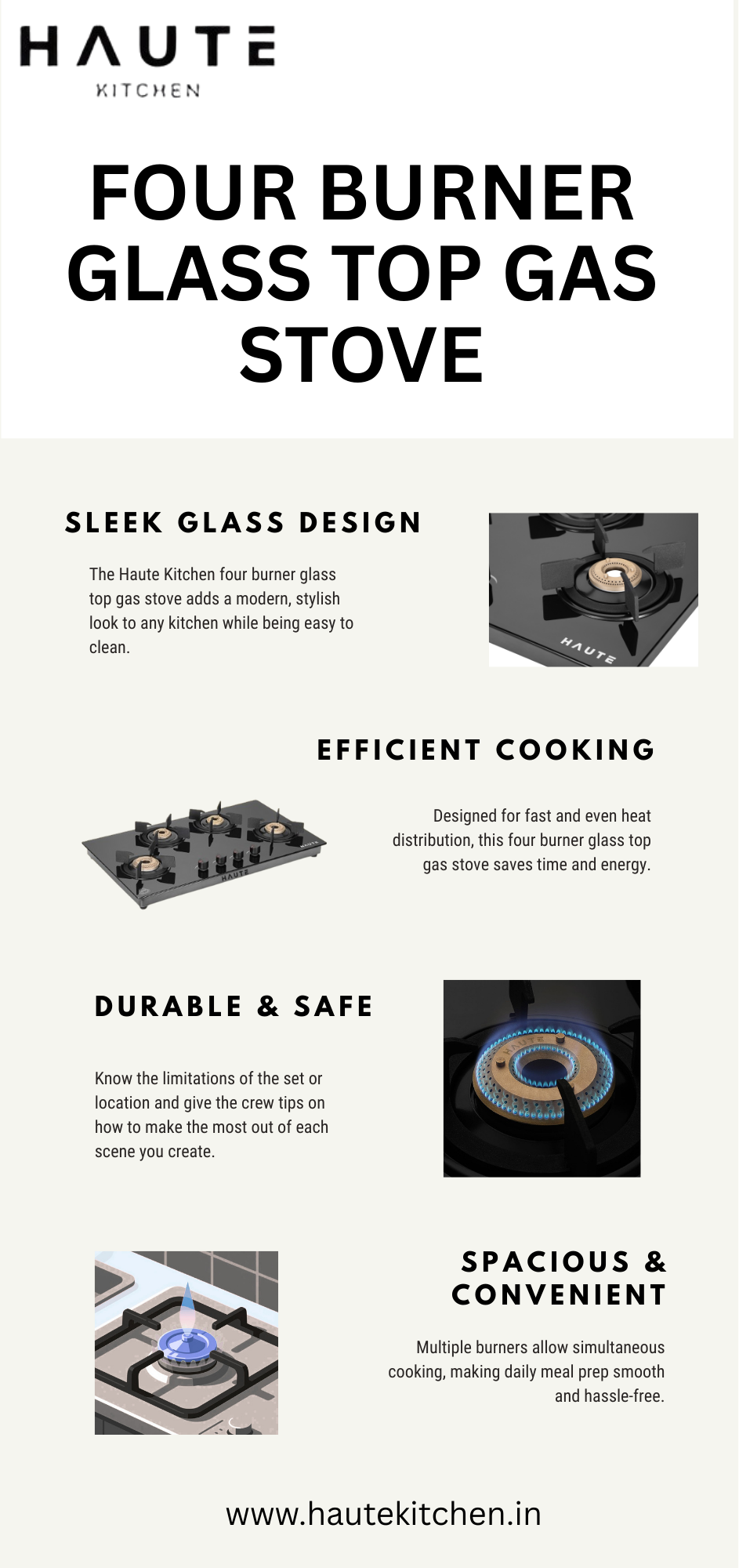 Haute Kitchen Four Burner Glass Top Gas Stove – Style Meets Performance