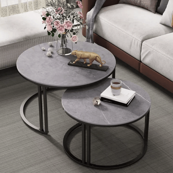 Elevate Your Home with 2PCS Round Marble Nesting Tables – Stylish & Stable