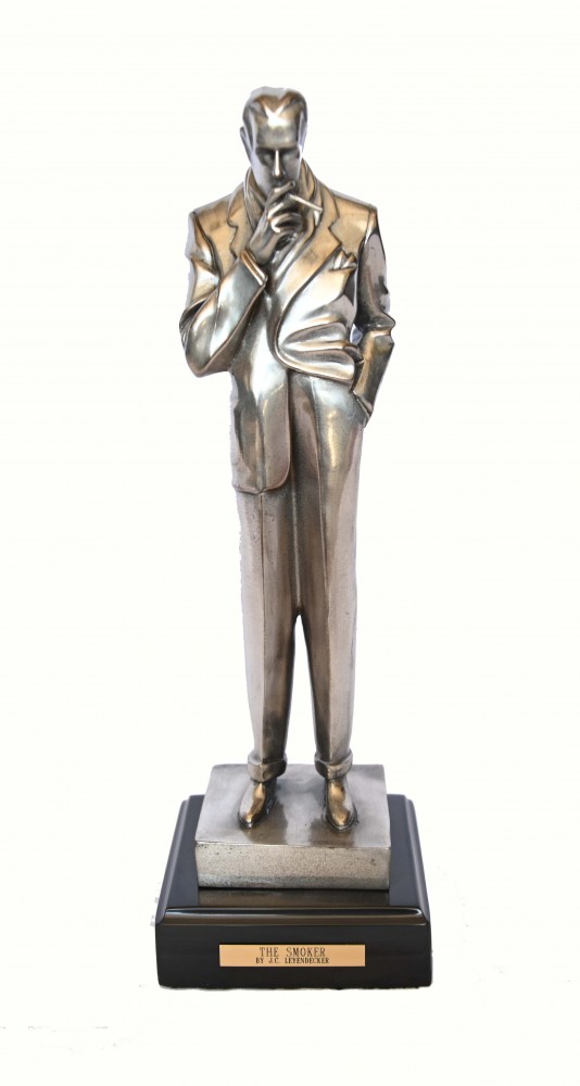 Iconic 1920s Style Bronze Smoker Statue After J.C. Leyendecker