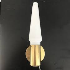 Hans Agne Jakobsson Wall lamp of Brass and white opaline glass Sweden 1960s Sweden