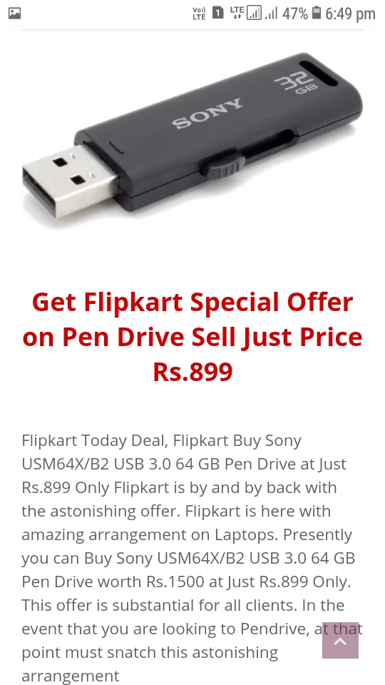 Get Flipkart Loot on Buy Sony 64 GB Pen Drive at Just Rs.899 Only