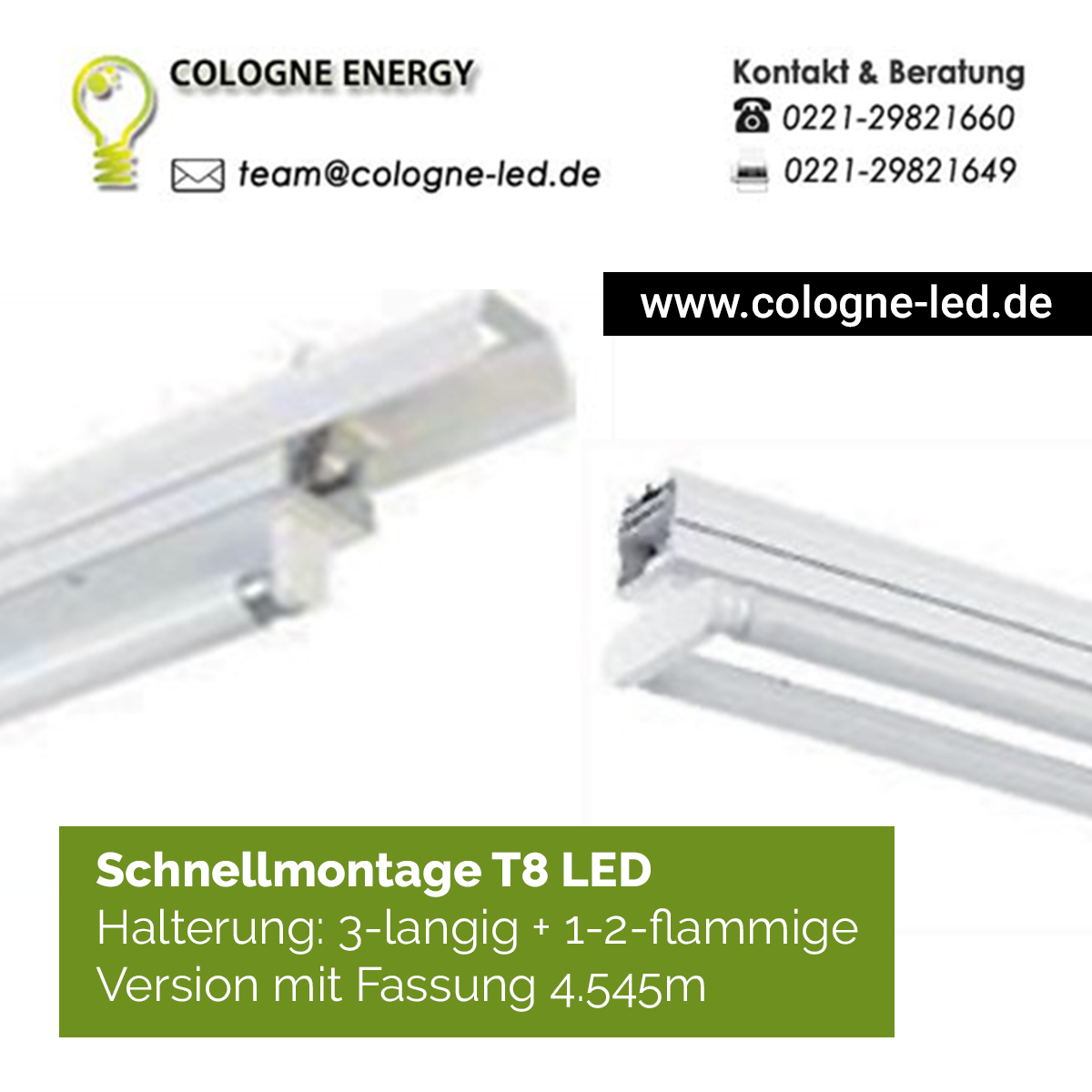 Quick Assembly T8 LED bracket: 3-length + 1-2-lamp Version with version 4.545 m