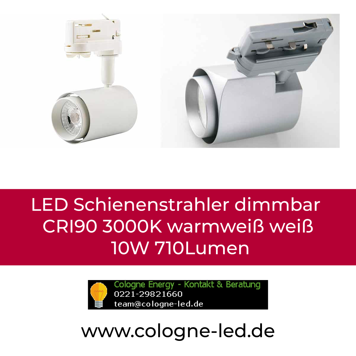LED track spotlight dimmable CRI90 3000K warm white 10W 710Lumen white 