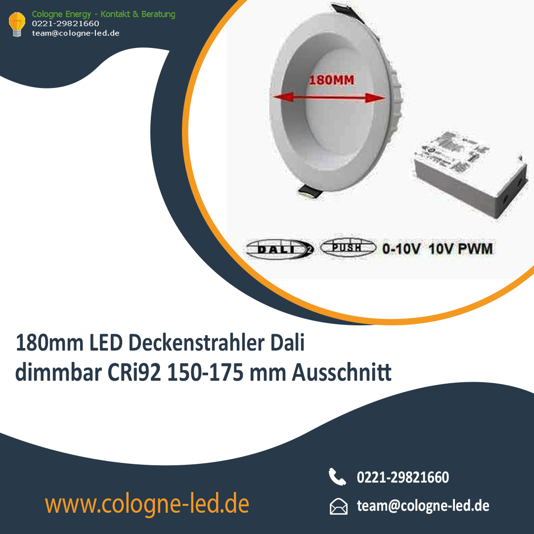 180mm LED Deckenstrahler Dali dimmbar CRi92 150-175 mm Ausschnitt