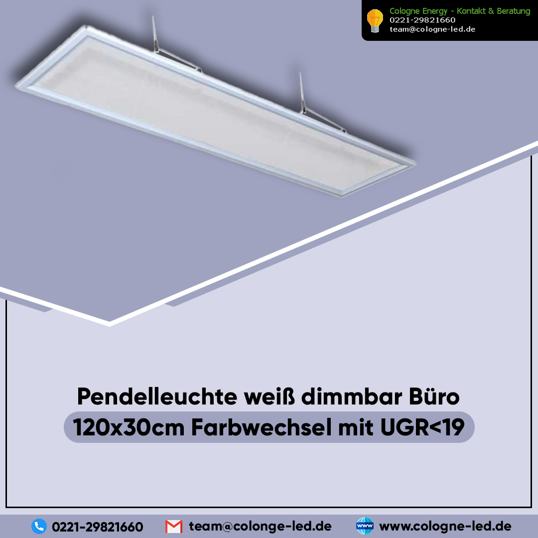 Pendelleuchte weiß dimmbar Büro 120x30cm Farbwechsel mit UGR<19