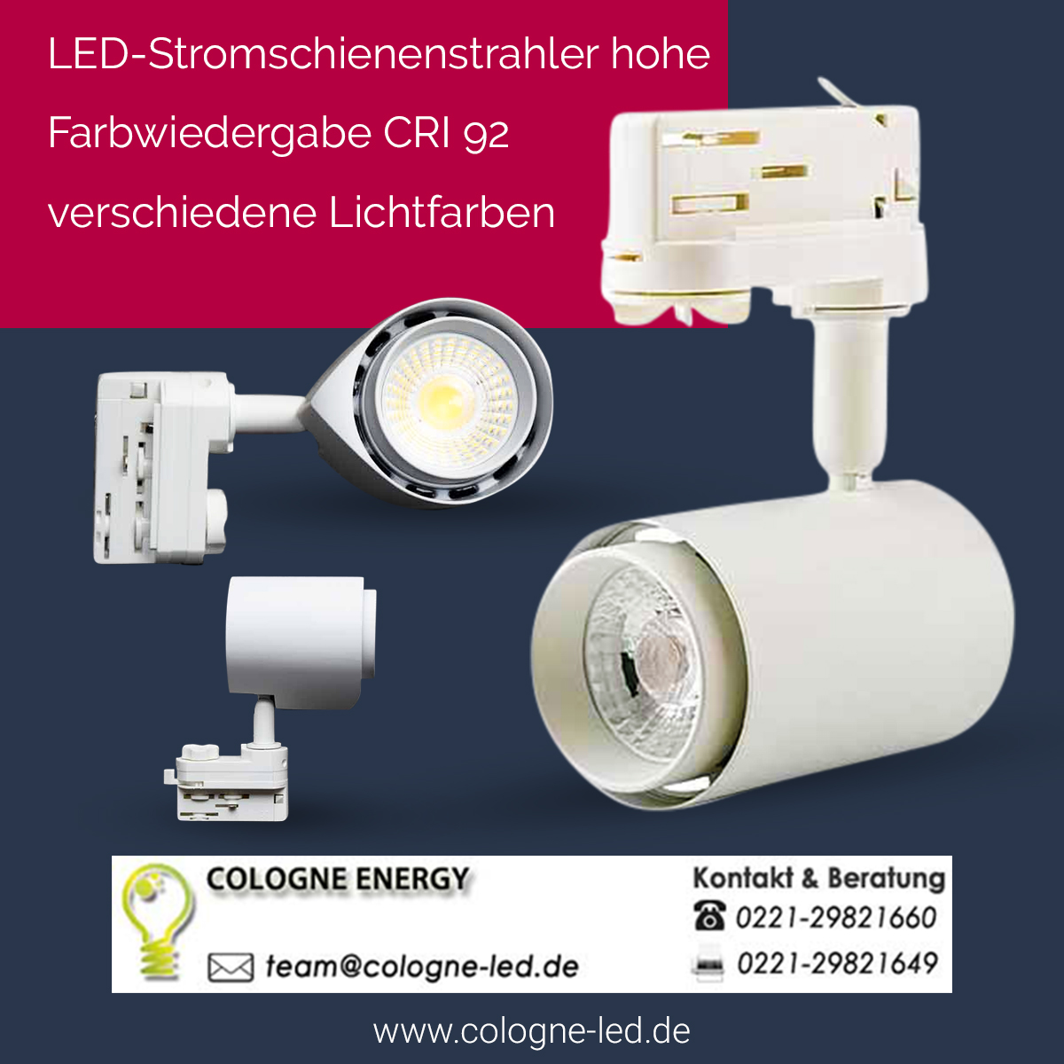 LED Power track light, high color rendering with a CRI of 92 different colors of light