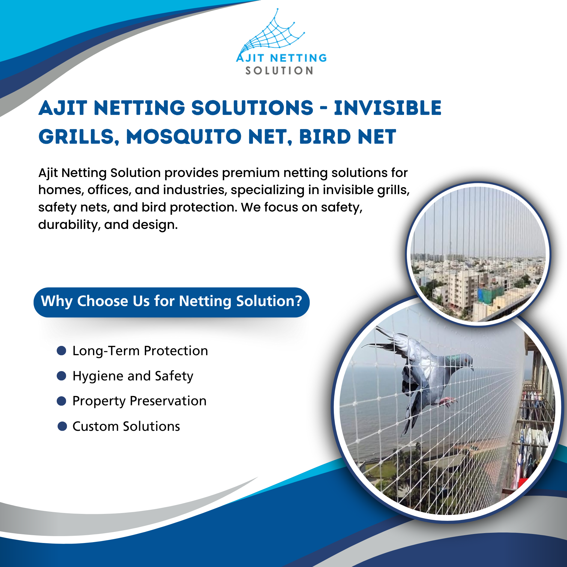 Ajit Netting Solutions - Invisible Grills, Mosquito Net, Bird Net