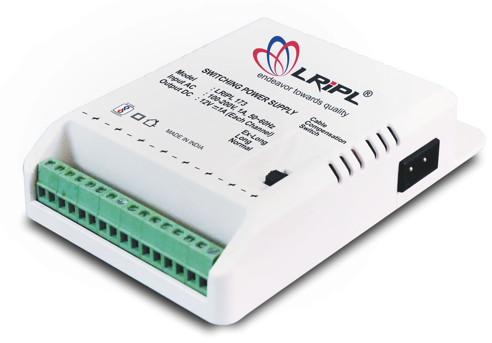LRIPL CCTV Power Supply with 8 Channel 12V (each channel) 1Amp (each channel)  (White)