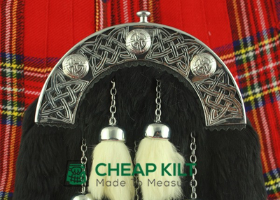 Black Rabbit Fur Sporran with Three White Tassels