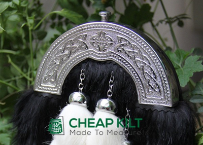 Black Rabbit Fur Sporran With 5 White Tassels